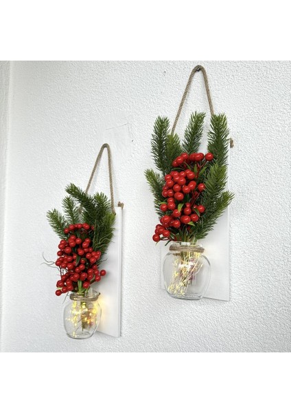 LED Işıklı, Kokina ve Çam Kozalak Çiçekli Duvar Dekoru Beyaz Ikili Set modelleri