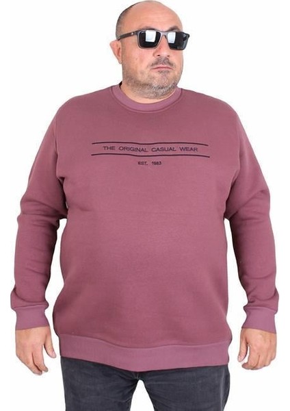 Erkek Büyük Beden Sıfır Yaka 3ip Sweat Original 24203 Eflatun