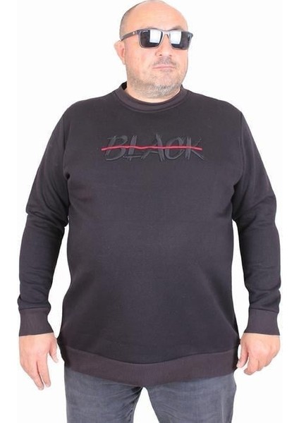 Erkek Büyük Beden Sıfır Yaka 3ip Sweat Black 24202 Sıyah