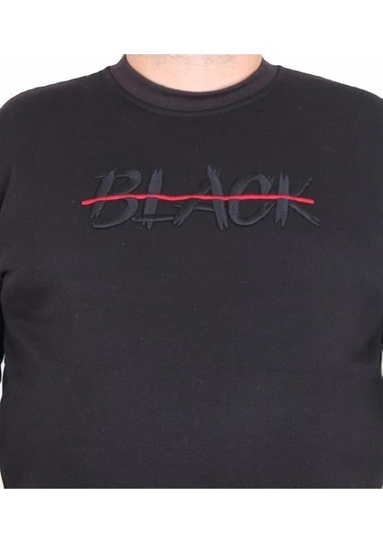 Erkek Büyük Beden Sıfır Yaka 3ip Sweat Black 24202 Sıyah modelleri