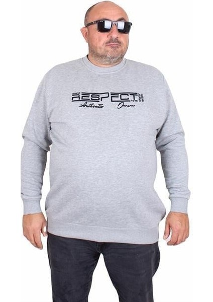 Erkek Büyük Beden Sıfır Yaka 3ip Sweat Respect 24205 Grı Melanj