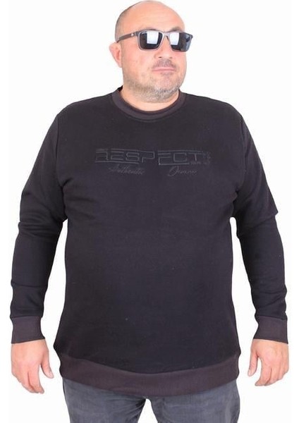 Erkek Büyük Beden Sıfır Yaka 3ip Sweat Respect 24205 Sıyah