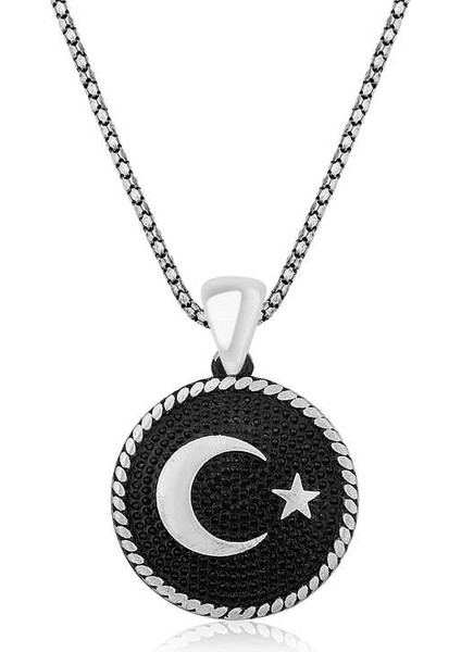 925 Ayar Gümüş Ay Yıldız Erkek Gümüş Kolye