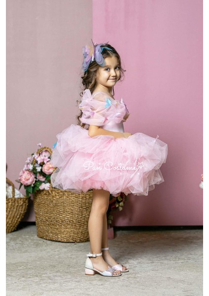 Sindirella Kostümü Kelebek Mini Pembe