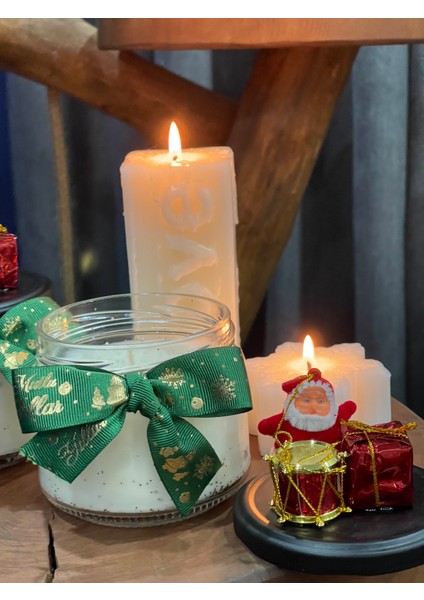 Bi Kavanoz Yeni Yıl Vanilya Tarçın Kokulu Soya Wax Dekoratif Happy New Year Mumu