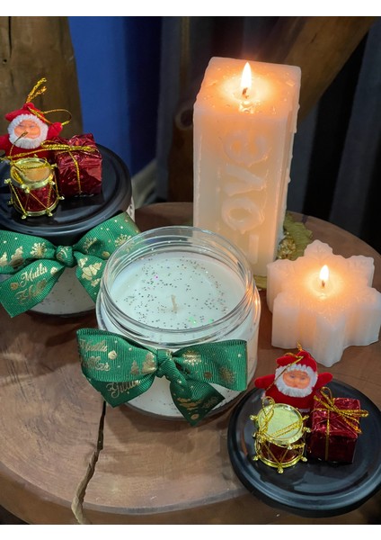 Bi Kavanoz Yeni Yıl Vanilya Tarçın Kokulu Soya Wax Dekoratif Happy New Year Mumu modelleri