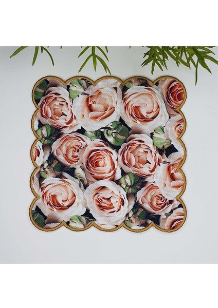 Romantik Pastel Güller Tasarımlı Nakış Kenar Kokteyl Peçetesi 1 Adet
