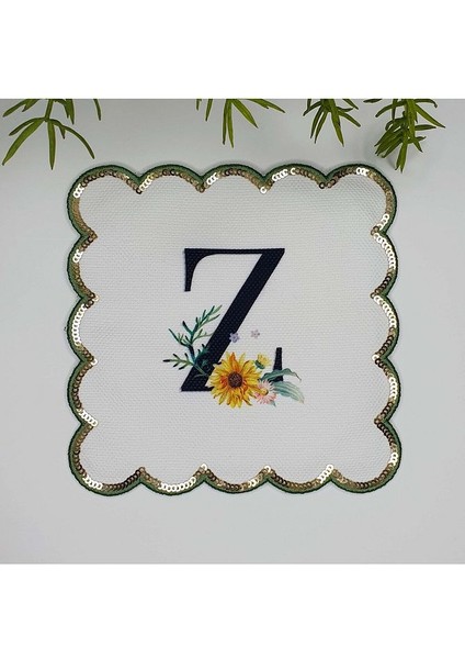 Z Harfi Baskılı Kişiye Özel Pul Işlemeli Monogramlı Nakış Kenar Pullu Kokteyl Peçetesi 1 Adet