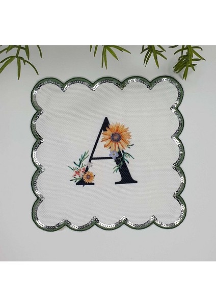A Harfi Baskılı Kişiye Özel Pul Işlemeli Monogramlı Nakış Kenar Pullu Kokteyl Peçetesi 1 Adet