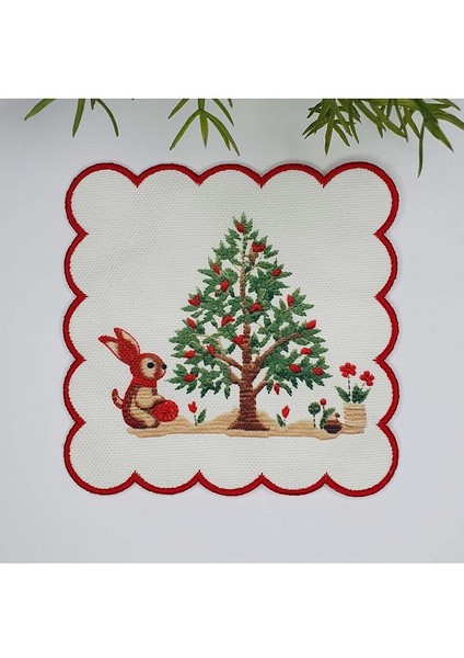 Şirin Tavşan ve Çam Ağacı Baskılı Nakış Kenar Kokteyl Peçetesi 1 Adet