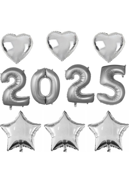 Yılbaşı Partisi Gümüş 2025 Folyo Balon Set