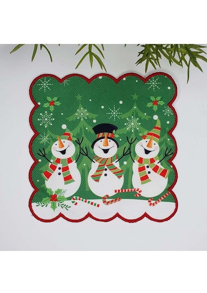 Mutlu Kardan Adamlar Yılbaşı Konsept Tasarım Nakış Kenar Kokteyl Peçetesi 1 Adet