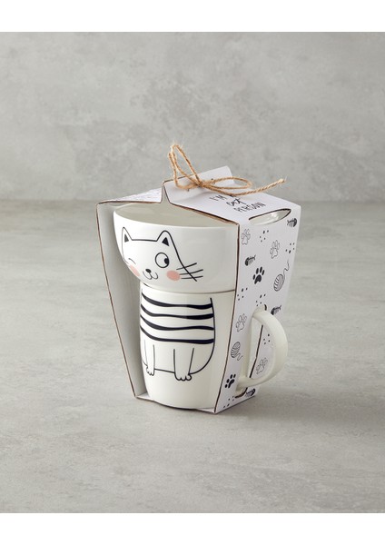 English Home Mingle Catty New Bone China Kaseli Kupa 360 Ml-13 cm Siyah - Beyaz