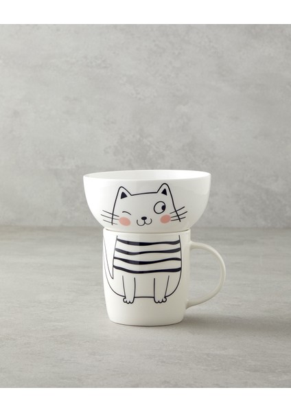 English Home Mingle Catty New Bone China Kaseli Kupa 360 Ml-13 cm Siyah - Beyaz