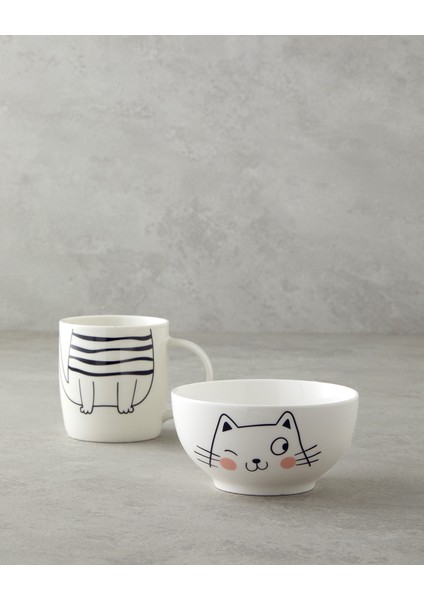 English Home Mingle Catty New Bone China Kaseli Kupa 360 Ml-13 cm Siyah - Beyaz