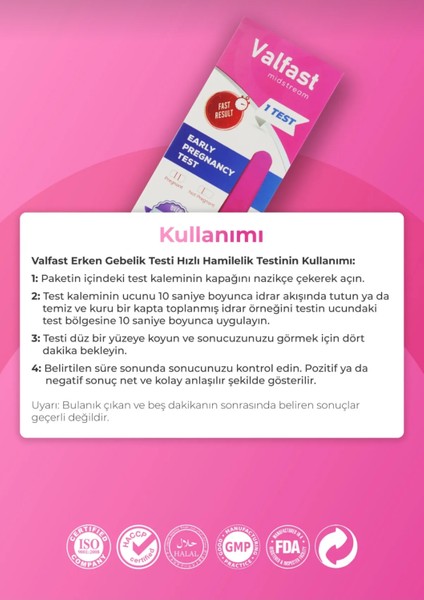 Erken Gebelik Testi Hızlı Hamilelik Testi 1 Adet fiyatları