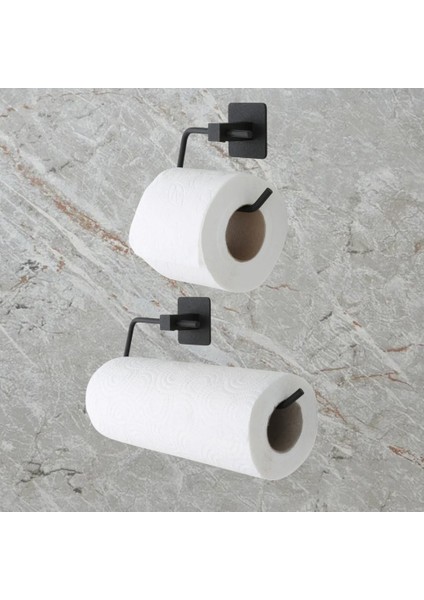 Yapışkanlı Wc Lüx Siyah Kare Kağıt Tutucu Solo Havlu Tutucu Set