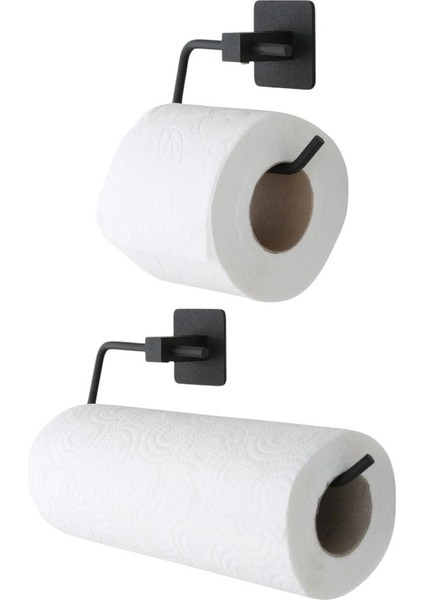 Yapışkanlı Wc Lüx Siyah Kare Kağıt Tutucu Solo Havlu Tutucu Set