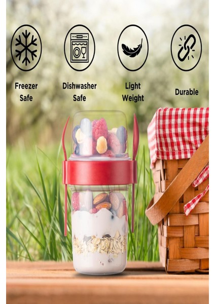 Hobbit Kırmızı 650 ml Kapaklı Kaşık ve Çatallı Yemek Taşıma ve Saklama Kabı Atıştırmalık Yoğurt Kabı