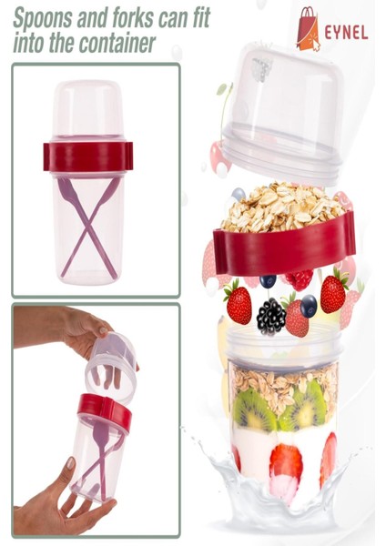 Hobbit Kırmızı 650 ml Kapaklı Kaşık ve Çatallı Yemek Taşıma ve Saklama Kabı Atıştırmalık Yoğurt Kabı