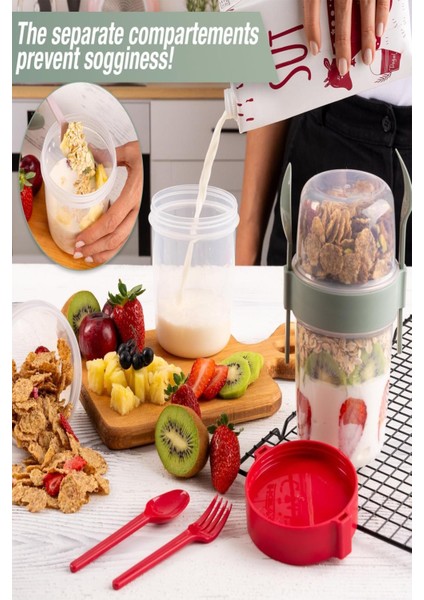 Hobbit Kırmızı 650 ml Kapaklı Kaşık ve Çatallı Yemek Taşıma ve Saklama Kabı Atıştırmalık Yoğurt Kabı