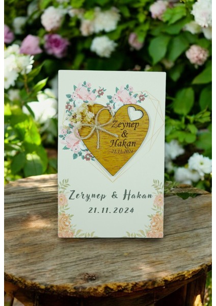 20 Adet Ahşap Kalp Magnet Söz, Nişan, Kına, Nikah, Bebek Doğum Mevlit -Sunum Kartı ile modelleri