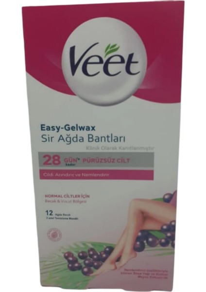 Sir Ağda Bandı Easy-Gelwax 12LI Ağda Bandı Normal Ciltler Için (2 Adet Temizleme Mendili Ile)