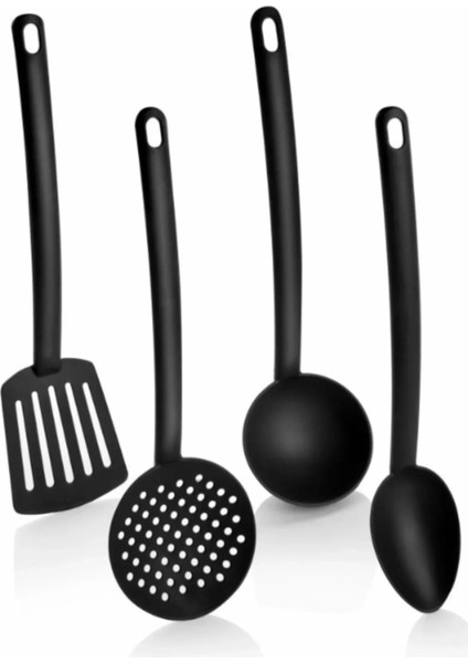 4'Lü Set Lüx Yanmaz Yapışmaz Teflon Kaplama Servis Seti Kepçe Kevgir Spatula Kaşık Servis Takımı