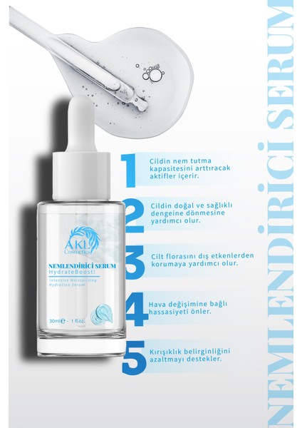 Nemlendirici Dolgunlaştırıcı Canlandırıcı Hyaluronik Asit Renksiz Cilt Serumu | 30 ml.