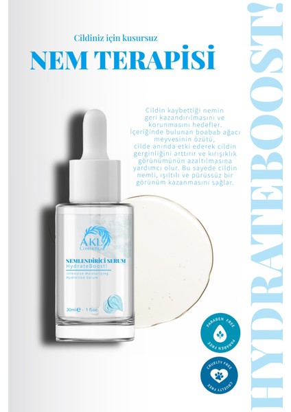 Nemlendirici Dolgunlaştırıcı Canlandırıcı Hyaluronik Asit Renksiz Cilt Serumu | 30 ml.