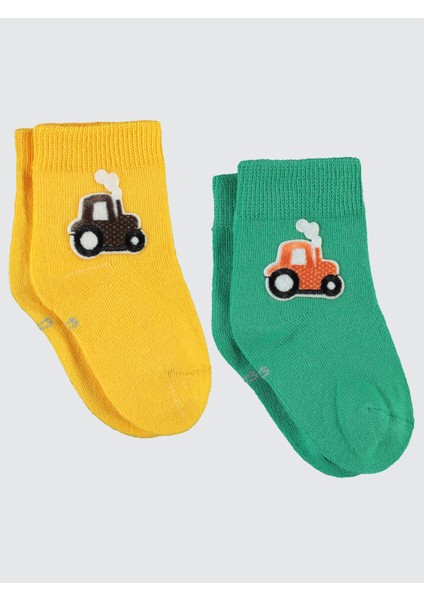 Erkek Bebek Aksesuarlı 2'li Çorap 6-18 Ay Yeşil-Sarı