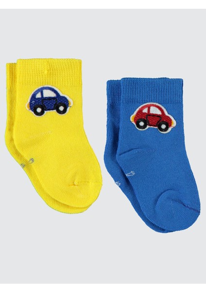 Erkek Bebek Aksesuarlı 2'li Çorap 6-18 Ay Mavi-Sarı
