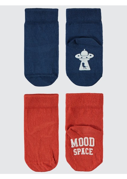 Erkek Bebek Kaydırmaz 2'li Çorap Lacivert