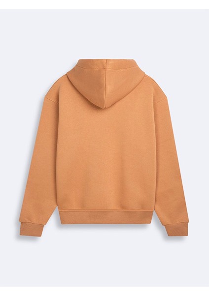 Kolu Baskılı Kapüşonlu Camel Sweatshırt