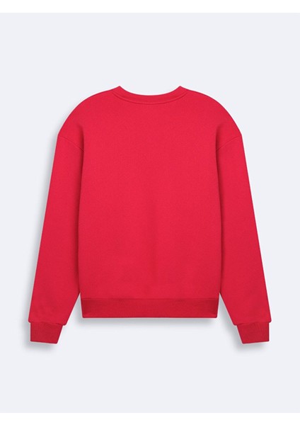 Baskılı Sıfır Yaka Uzun Kollu Relaxed Fit Kırmızı Sweatshırt fiyatları