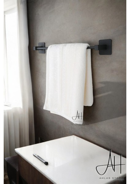 Yapışkanlı 4'lü Siyah Banyo Set Uzun Havluluk Rulo Havluluk Wc Tuvalet Kağıtlık Yuvarlak Havluluk