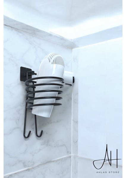 Yapışkanlı 3'lü Set Siyah Fön Makinesi Askısı Uzun Havlu Askısı Wc Tuvalet Kağıtlık Banyo Seti