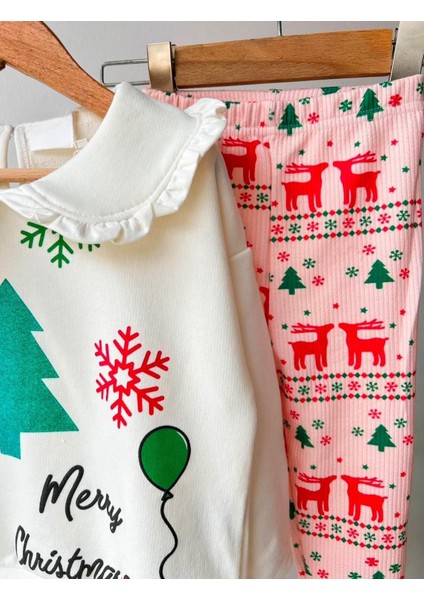 Yeni Sezon Bebe Yaka Damla Düğme Kapamalı Kar Geyik Kalp Yeni Yıl Baskılı Alt Üst Takım Çok Renkli modelleri