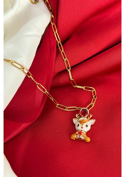 Yılbaşı Geyik Charm Uçlu Özel Seri Paslanmaz Çelik Hediyelik Kadın Kolye fiyatları