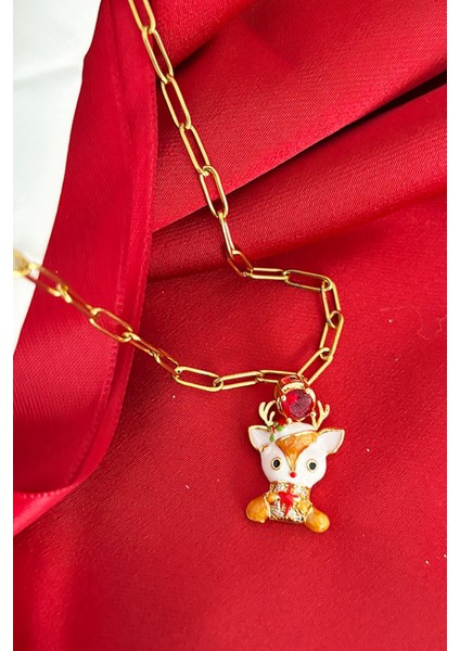 Yılbaşı Geyik Charm Uçlu Özel Seri Paslanmaz Çelik Hediyelik Kadın Kolye modelleri