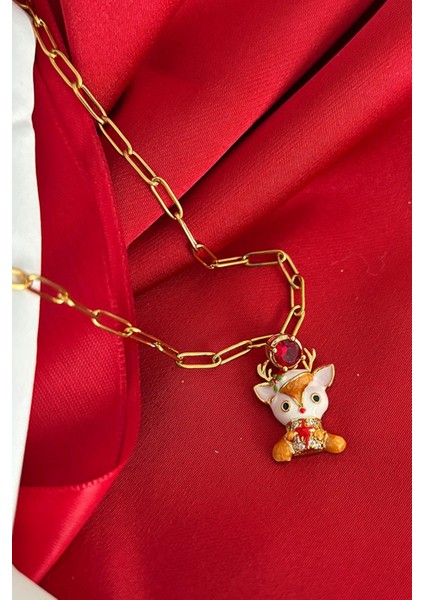 Yılbaşı Geyik Charm Uçlu Özel Seri Paslanmaz Çelik Hediyelik Kadın Kolye fırsatları