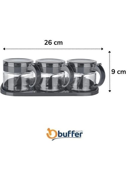 Yeni Kr gri 3lü Standlı Kapaklı Kaşıklı Cam Hava Sızdırmaz Baharatlık Takımı KC-386 Kampanya