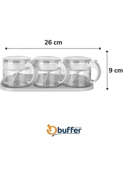 Yeni Kr beyaz 3lü Standlı Kapaklı Kaşıklı Cam Hava Sızdırmaz Baharatlık Takımı KC-386 Kampanya