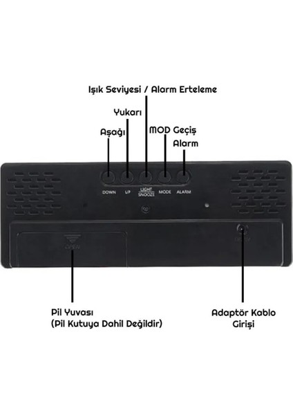 Aynalı LED Dijital Masa Saati Termometre Alarm Takvimli