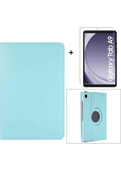 Samsung Galaxy Tab A9 8.7 Inch 2023 360° Dönebilen Standlı Suni Deri Kılıf + Nano Cam Ekran Koruyucu