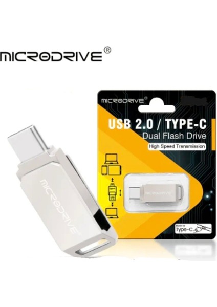 16Gb.Type-C ve Usb 2.0 Usb Flash Bellek Çift Giriş Otg Metal Sağlam Orjinal