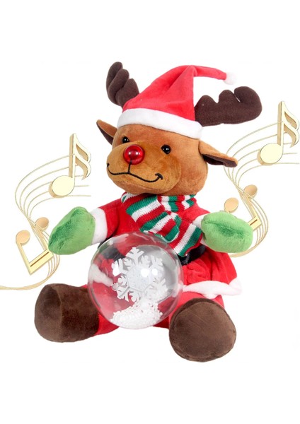 Yılbaşı Kar Küreli Pilli Peluş Ren Geyiği - 29 cm