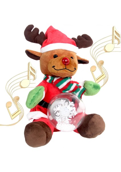 Yılbaşı Kar Küreli Pilli Peluş Ren Geyiği - 29 cm fiyatları