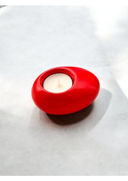 Sevgililer Günü Kırmızı Taş Görünümlü Tekli Tealight Mumluk 1 Adet ( Mum Hediyeli )