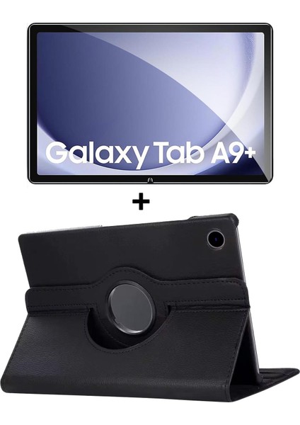 Samsung Galaxy Tab A9 Plus 11' 2023 360° Dönebilen Standlı Suni Deri Kılıf + Nano Cam Ekran Koruyucu
